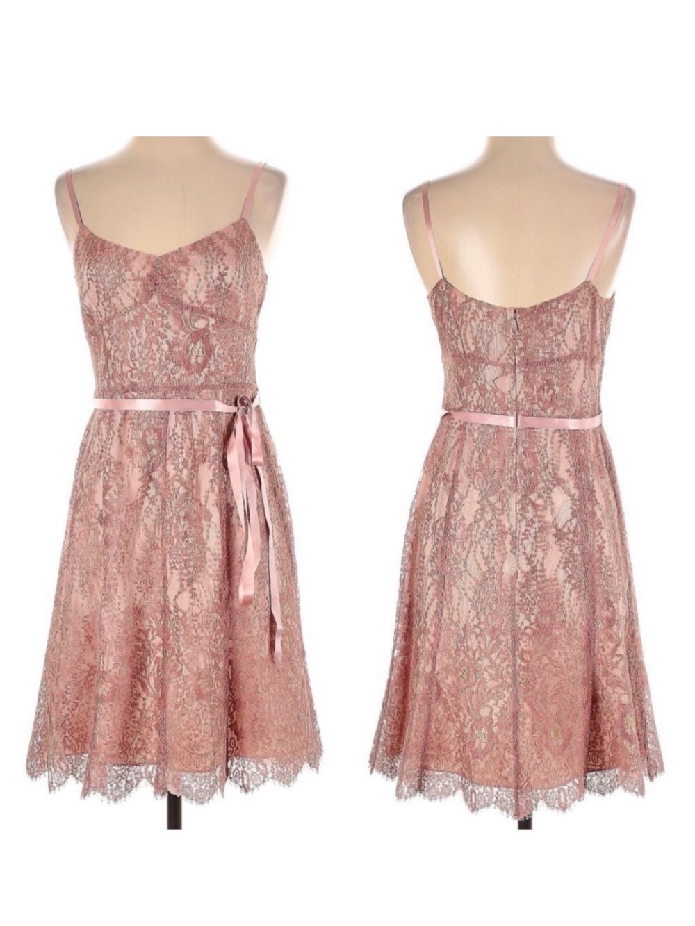 Ann Taylor Dusty Rose Chantilly Lace Midi Dress with Satin Waist Tie